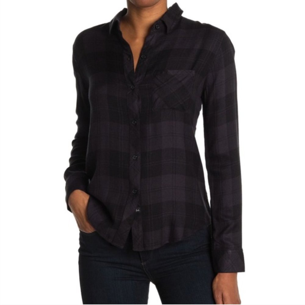 Rails Hunter Plaid Button Shirt Top Black Coal M